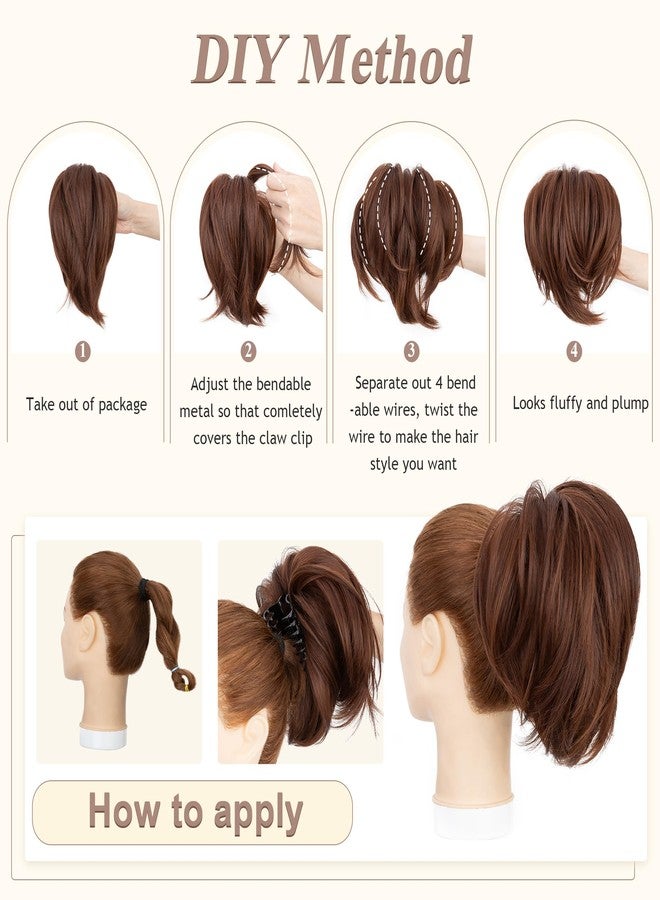 SEGO Claw Clip Short Ponytail Extension Messy Bun Hair Piece With 4 Bendable Metals DIY Synthetic Fake Hair Bun For Women 8 Inch #30H33A Copper Brown/Dark Auburn - Image 3